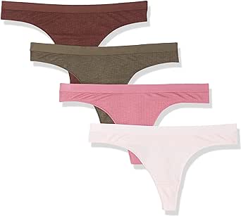 Amazon Essentials Women's Ribbed Cotton Thong Underwear, Pack of 4