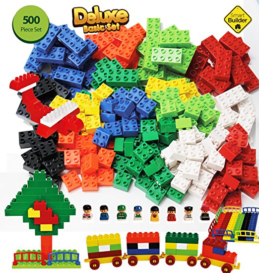 500 piece DELUXE Basic set of Duplo compatible Building bricks Including Building plates 8 Figures Cars Windows & Gates (view all Photos)