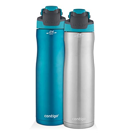 Contigo AUTOSEAL Chill Stainless Steel Water Bottles, 24 oz, SS/Scuba & Scuba, 2-Pack