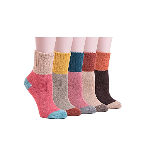 HIWILL Women Thick Casual Wool Crew Thermal Socks – 5 Pack / UK 4-7