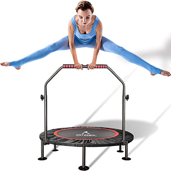 arteesol Mini Trampoline 40” Rebounder Foldable Noiseless Small Trampoline in-Home with Adjustable Foam Handle, Safety Pad