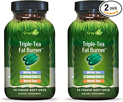 Irwin Naturals Triple-Tea Fat Burner - White, Green & Black Tea - Antioxidant Rich Metabolism Booster - 75 Liquid Softgels (2 Pack)