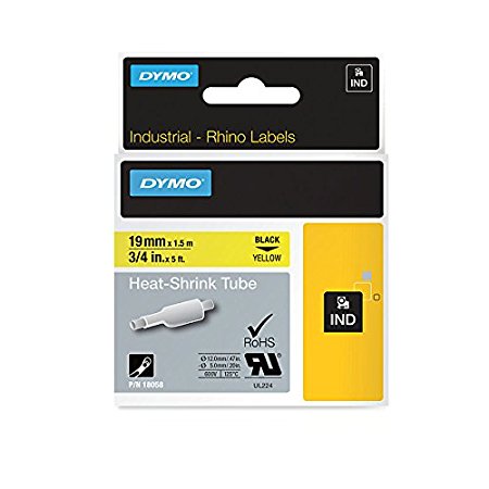 DYMO Industrial Heat Shrink Tubes for DYMO Industrial RhinoPro Label Makers, Black on Yellow, 3/4", (18058)