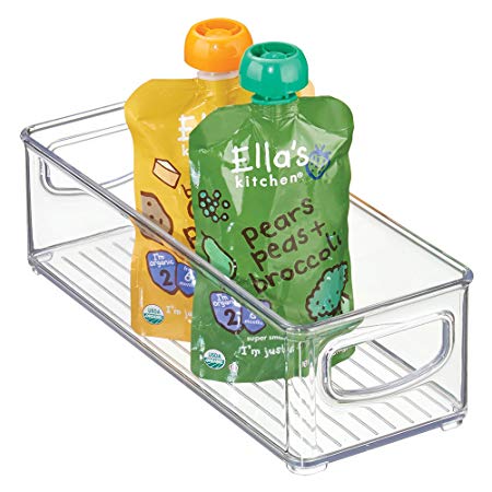 mDesign Kitchen Refrigerator Cabinet or Pantry Baby Food Storage Organizer Bin with Handles for Breast Milk, Pouches, Jars, Bottles, Formula, Juice Boxes - BPA Free, 10" x 4" x 3" - Clear