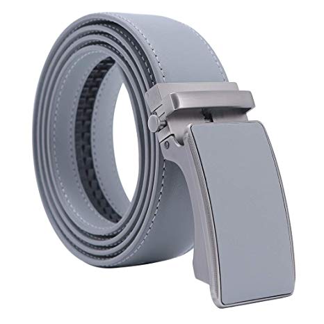 Men's Solid Buckle with Automatic Ratchet Dress Genuine Leather Belt 35mm Wide 1 3/8" - Trim to Fit