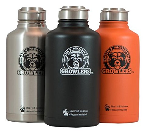 64 oz Insulated Stainless Steel Water Bottle and Beer Growler w/ Steel Lid & Handle - NO PLASTIC - COLD up to 3 DAYS - HOT 24 hrs