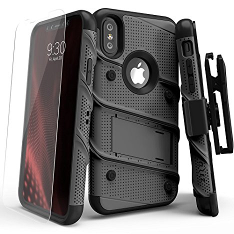 iPhone X Case - Zizo [Bolt Series] with FREE [iPhone X Screen Protector] Kickstand [12 ft. Military Grade Drop Tested] Holster Belt Clip