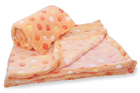30x30 Inch Plush Fleece Unisex Baby Blanket - Polka Dot Blankets by bogo Brands (Set of 2 - Orange)