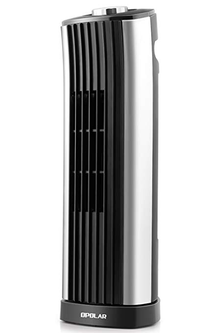 OPOLAR 14 inch Mini Tower Fan with Smooth Oscillation, Personal Desktop Fan Whisper Quiet, Ultra-Silm, 2 Settings, Ideal for Office Home Desk Use