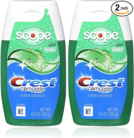 Crest Complete Whitening Plus Scope Tartar Control Toothpaste, Minty Fresh Liquid Gel, 4.6 Oz (130g) - Pack of 2