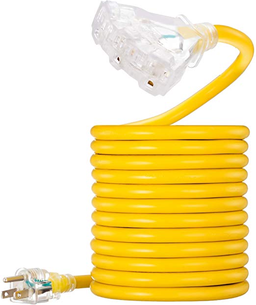 Outdoor Extension Cord 50 ft, VCZHS UL Listed Heavy Duty Extension Cords 12 Gauge Extension Cord Outdoor SJTW Lighted Triple Outlet Extension Cord 12AWG 15 Amp,1875 Watts,12/3 Extension Cord 3 Prong