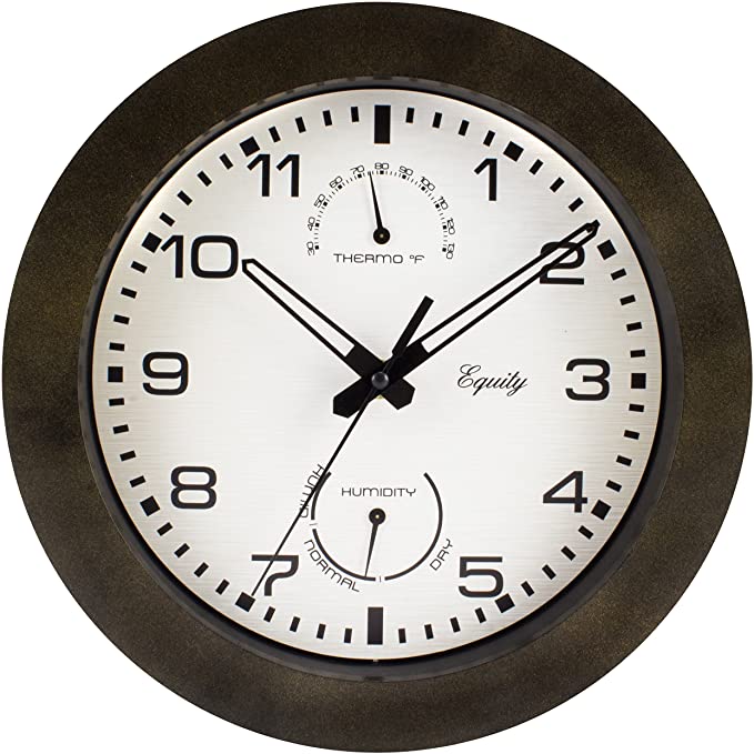 La Crosse Technology Equity 29005 Outdoor Thermometer and Humidity Wall Clock, 10-Inch, Brown