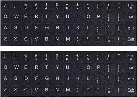 2PCS English Keyboard Stickers, Universal Keyboard Letters Replacement Sticker White Font on Black Background for Computer Laptop Notebook Desktop, Matte Keyboard Alphabet Stickers (US Layout)