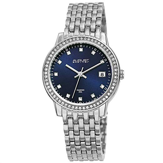 August Steiner AS8262 Crystal Women’s Watch – Designer Stainless Steel Bracelet Band – Diamond Markers
