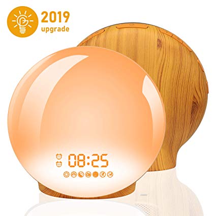 Wake Up Light Alarm Clock, Homagical Sunrise Alarm Clock with Sunset Simulation, LED Clock with Dual Alarms Soonze Function, 7 Colors 7 Natural Sounds and FM Radio, Dimmable Bedside Lamp for Bedrooms