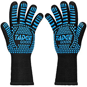 Oven Mitts Heat Resistant BBQ Gloves – Best Silicone Cooking & Grilling Accessories – Extreme Hot 932 Degrees Hand & Forearm Protection, Blue