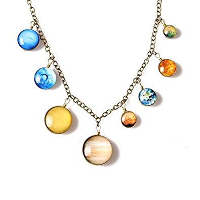 Planet Pendant Necklaces for Women - Solar System Double-sided Handmade Steel Chain Cross Necklace