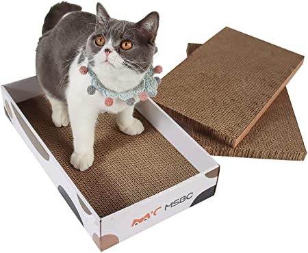 MSBC Big Cat Scratcher Lounge, Corrugated Cardboard Cat Scratcher House with Hole, Large Scratching Lounger Sofa Bed, Cat Scratching Pad for Indoor Cats as Furniture Protector, Cat Training Toy