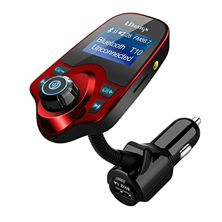 Bluetooth FM Transmitter,LDesign Universal Wireless Radio Transmitter Car Kit with USB Charging Music Controls & Hands-Free Calling for iPhone, Samsung, LG, HTC, Nexus, Motorola, Sony Android (Red)