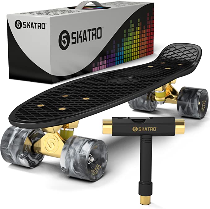 skatro - Mini Cruiser Skateboard. 22x6inch Retro Style Plastic board Comes Complete