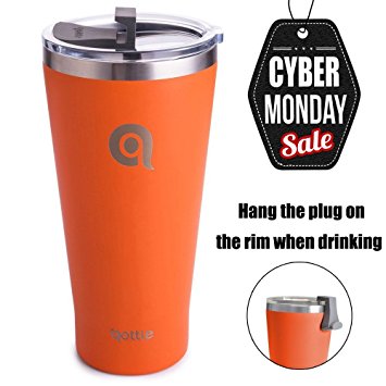 qottle 30oz Stainless Steel Tumbler - Orange Powder Coated (Teal with Spill Proof Lid) Sweat Proof for Cup-holder