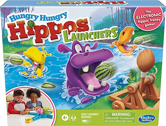 Hasbro Gaming Hungry Hungry Hippos Launchers Game for Kids Ages 4 and Up, Electronic Pre-School Game for 2-4 Players