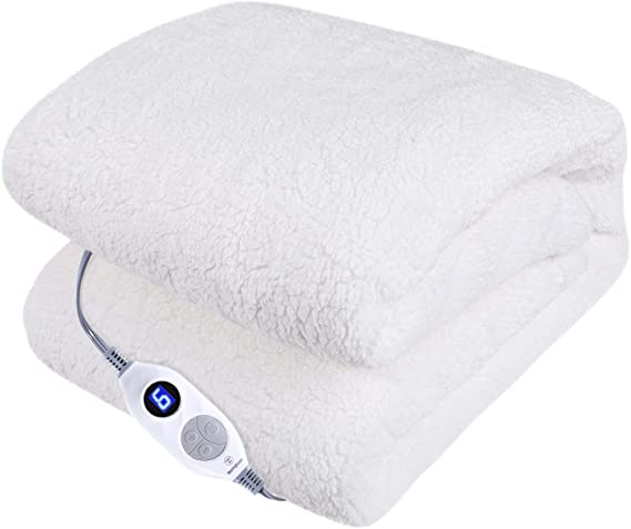 Westinghouse Electric Blankets Heated Throw Soft Cozy Sherpa Heating Blanket, 6 Heat Settings & 4 Hours Auto Off Ivory 50x60in