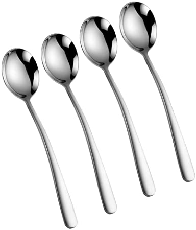 Wenkoni 7.8" Soup Spoons,Round Spoons,SUS 304 Stainless Steel Spoons (Set of 4 Color: Silver).