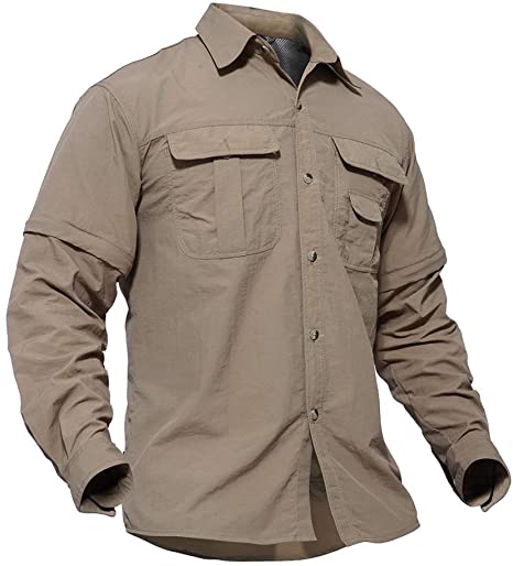 TACVASEN Quick Dry Men's UV Protection Convertible Sleeve Shirt