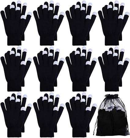 Cooraby 12 Pairs Winter Touchscreen Gloves Stretchy Knit Texting Gloves with Mesh Bag for Men or Women