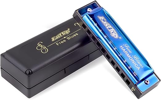 East top Diatonic Harmonica Bb, 10 Holes 20 Tones Blues Harp Mouth Organ Harmonica For Adultes, Beginners, Professional players and Students（Blue）