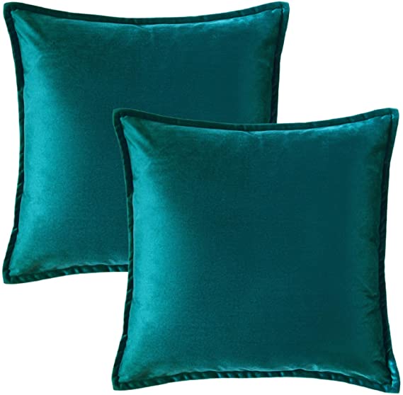 Bedsure Velvet Cushion Cover 2 Pack Teal Decorative Pillowcases for Sofa and Couch, 50cm x 50cm (20in x 20in)