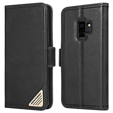 Galaxy S9 Wallet Case, BENTOBEN Samsung S9 [Folio Style] [Genuine Leather] Protective Flip Leather Case Cover with Stand Function & Card Slots for Samsung Galaxy S9, Black