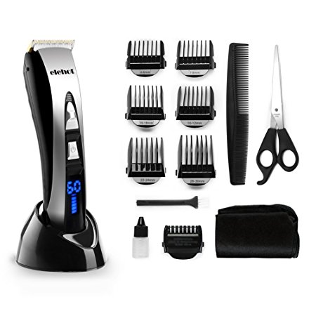 Electric Hair Clippers Professional Cordless Rechargeable Hair Trimmer Haircut Kit LED Display Black/Silver For Elehot
