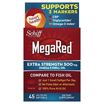 MegaRed Extra Strength Omega 3 Krill Oil-100% Pure Antarctic Krill Oil-Optimal Combination of Omega 3 Fatty Acids- DHA, EPA-500mg/Softgel, 45 Softgels