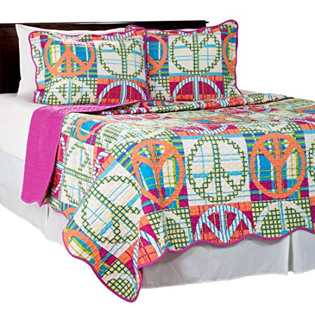 Lavish Home 3 Piece Peace Quilt Set, King, Pink