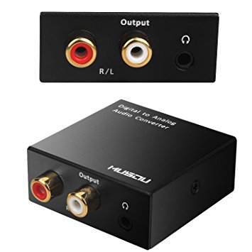 Musou 3.5mm Digital to Analog Audio Converter-Optical S/PDIF Toslink/Coaxial to RCA L/R, 24-bit DAC with Fiber Cables,Black