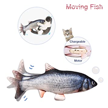Potaroma 10.5" Electric Flopping Fish, Moving Cat Kicker Fish Toy, Realistic Flopping Fish, Wiggle Fish Catnip Toys, Motion Kitten Toy, Plush Interactive Cat Toys, Fun Toy for Cat Exercise