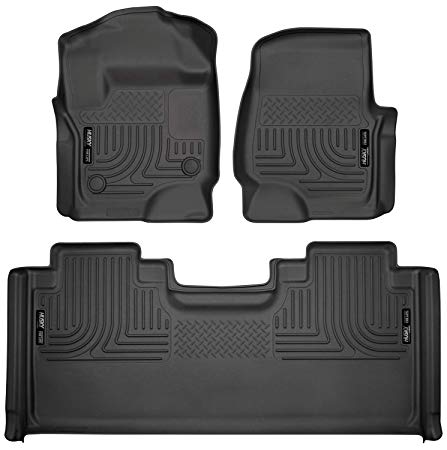 Husky Liners 94071 Black Weatherbeater Front & 2nd Seat Floor Mats Fits 2017-19 Ford F-250/F-350 SuperCab