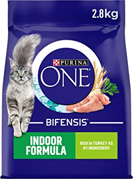 Purina ONE Indoor Dry Cat Food Turkey and Wholegrain 3 kg Pack of 4