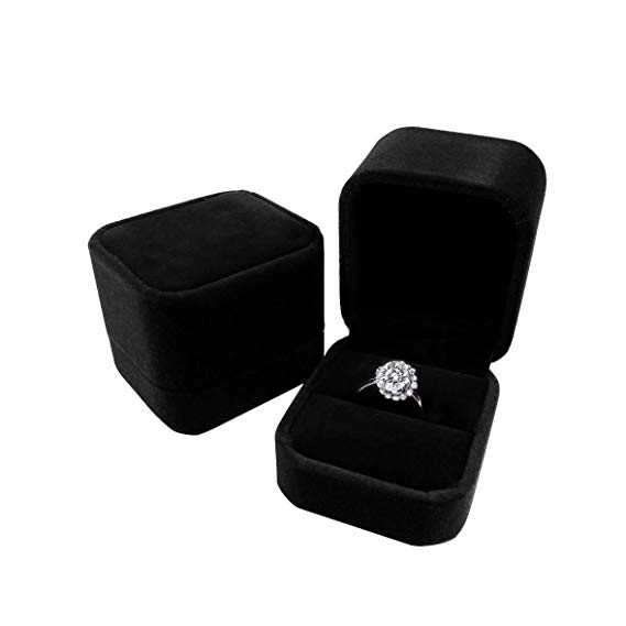 duoduodesign Classic Velvet Engagement Ring Box (Black)