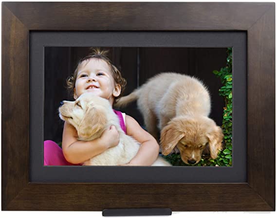 Brookstone PhotoShare Friends and Family Smart Frame, Digital Picture, WiFi, HD, Family Photo Album Slideshow, Tabletop End Table, Home Décor, 8", Espresso