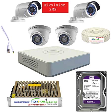 HIKVISION FULL HD 2MP CAMERAS COMBO KIT 4CH HD DVR  2 BULLET CAMERAS   2 DOME CAMERAS 1TB HARD DISC  WIRE ROLL  SUPPLY & ALL REQUIRED CONNECTORS