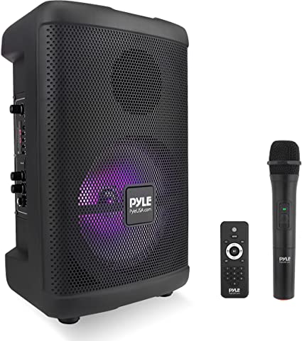 Pyle Portable Bluetooth PA Speaker - 240W 8” Rechargeable Outdoor BT Karaoke Audio System - TWS, Party Lights, LED Display, FM/AUX/MP3/USB/SD, 6.5mm in, Carry Handle - Wireless Mic, Remote Control