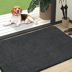 OLANLY Dog Door Mat for Muddy Paws, Absorbs Moisture and Dirt, Absorbent Non-Slip Washable Mat, Quick Dry Microfiber, Mud Mat for Dogs, Entry Indoor Door Mat for Inside Floor(47x32 Inches, Dark Grey)