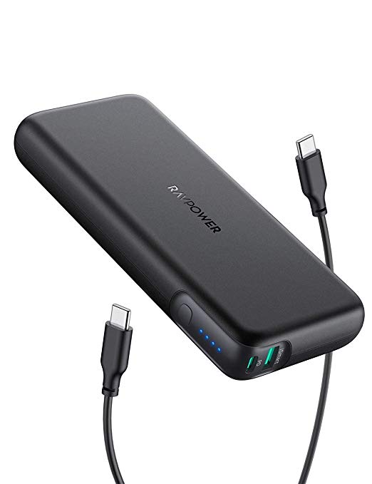 Portable Charger RAVPower 20000mAh PD 60W Power Bank Power Delivery 2-Port USB C Portable Charger QC Charging Compatible with MacBook Pro iPhone 11 Pro Max iPad Pro 2018