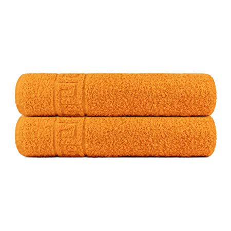 Msrugs 100% Cotton Bath Towels Size: 27''x55'' Highly Absorbent Shower Drying Towels-Made of Luxuriously of Muslin, Elegant, Durable and Lightweight Dobby Borders (2, Orange)