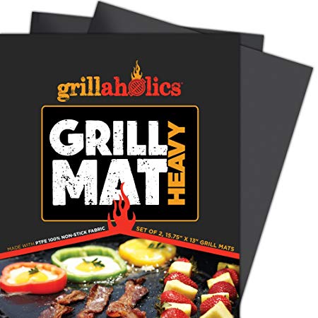 Grillaholics BBQ Grill Mat Heavy - 600 Degree Max Temperature Grilling Sheets - Set of 2 Grill Mats Non Stick - Lifetime Manufacturer Warranty