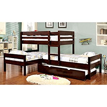 Furniture of America Woody Twin over Twin Bunk Bed with Twin Bed