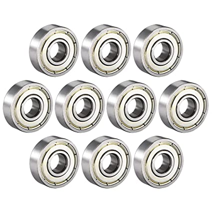 uxcell 608ZZ Deep Groove Ball Bearing Double Shield 608-2Z 80018, 8mm x 22mm x 7mm High Carbon Steel Z1 Bearings (Pack of 10)